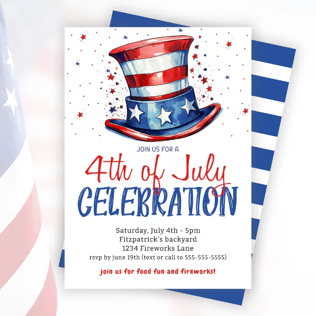 Red White Blue 4th Of July Celebration Party Invitation | Zazzle