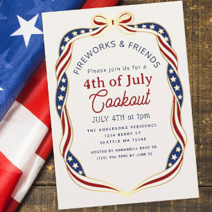Red, White & Blue 4th of July Cookout Party  Invitation