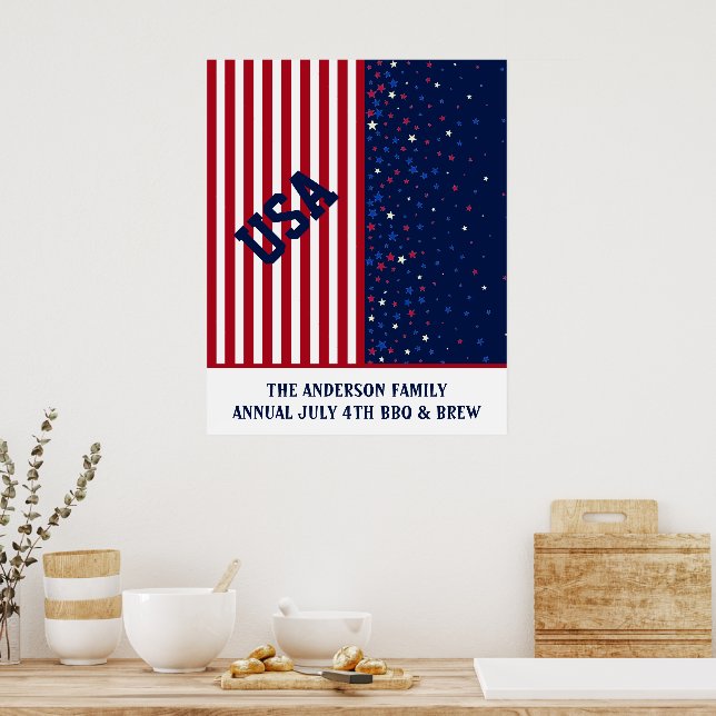 Red White Blue 4th of July Family Independence Day Poster (Kitchen)