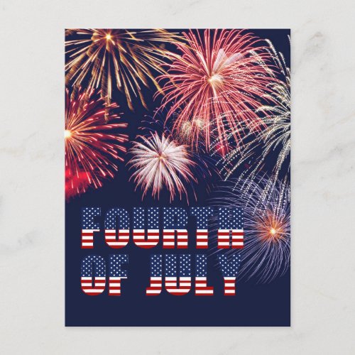 Red White Blue 4th of July Fireworks Night Holiday Postcard