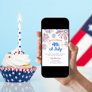 Red, White & Blue 4th of July Fireworks Party Invitation