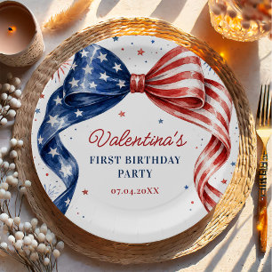 Red White & Blue 4th of July Girl Birthday Paper Plates