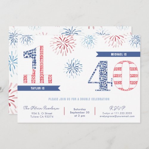 Red White Blue 4th Of July Joint Birthday Party Invitation