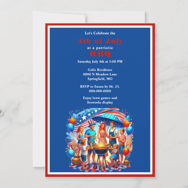 Red White Blue 4th of July Party  Invitation (Front)