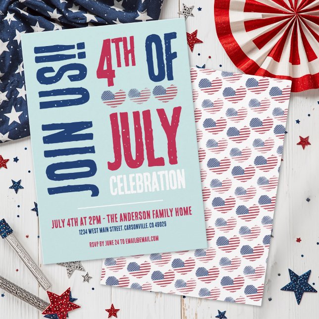 Red White Blue 4th Of July Party Invitation (4th Of July Party Red White Blue Patriotic Invitation)