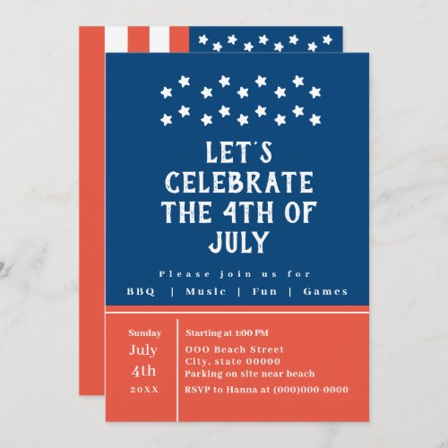 Red White Blue 4th of July Party Simple Classic Invitation