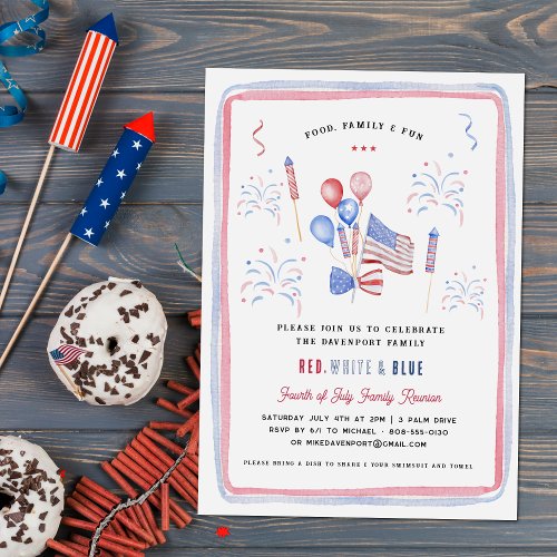 Red White  Blue  4th of July Reunion Invitation