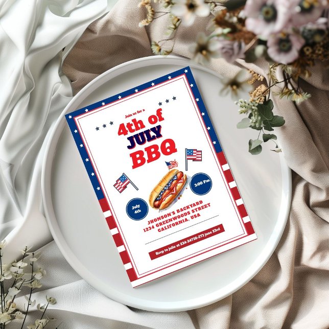 Red White Blue 4th of July Summer Picnic Invitatio Invitation (Creator Uploaded)
