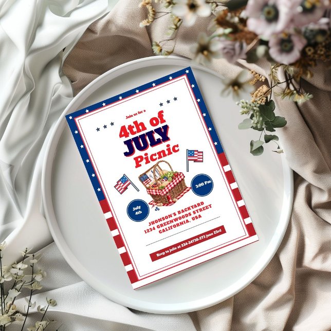 Red White Blue 4th of July Summer Picnic Invitatio Invitation (Creator Uploaded)