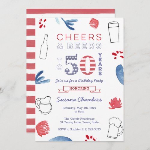 Red White Blue 50th Birthday Party Invitation