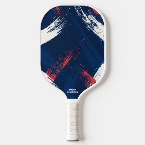 Red White Blue Abstract Brushstrokes Custom Text Pickleball Paddle