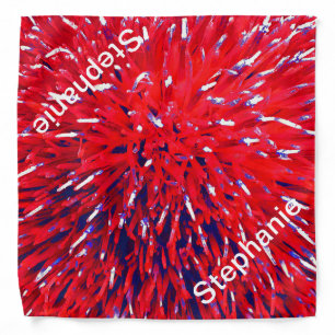 Red White Blue Abstract Floral Personalized Name Bandana