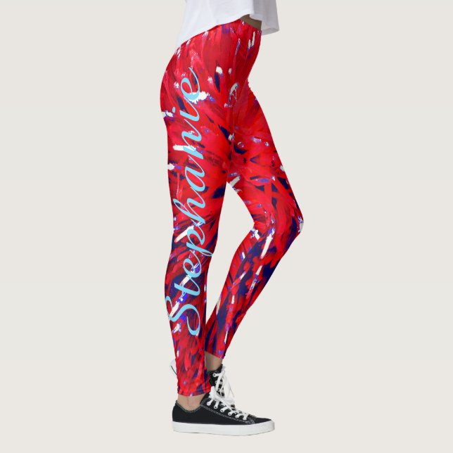 Red White Blue Abstract, Personalized Name Leggings (Right)