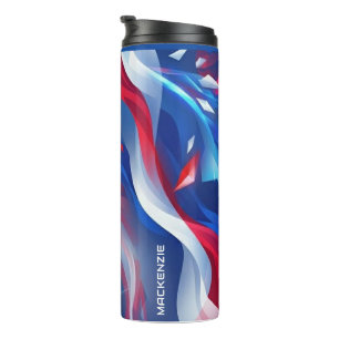 Red White Blue Abstract with Your Name Thermal Tumbler