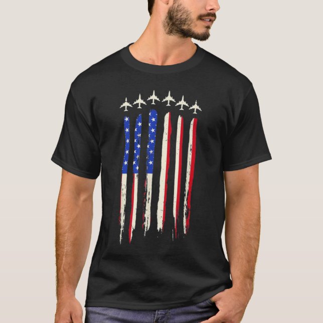 Red White Blue Air Force Flyover 4th of July Gift T-Shirt (Front)