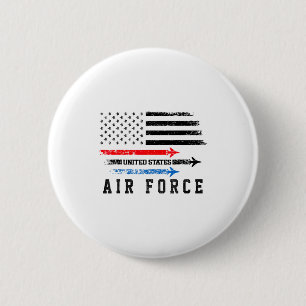 Red White Blue Air Force Flyover Proud American In Button