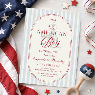 Red White & Blue All American Boy 1st Birthday Invitation