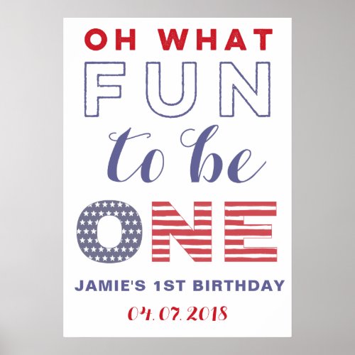Red White Blue America 1st Birthday Welcome Sign