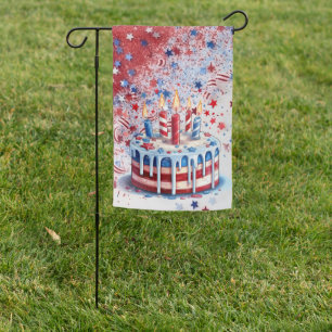 RED WHITE BLUE AMERICA BIRTHDAY CAKE GARDEN FLAG