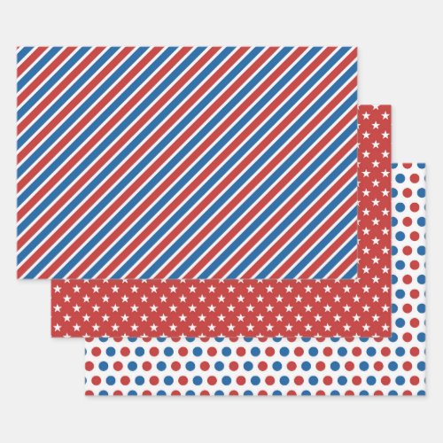 Red White Blue American 4th July Stars Stripes Wrapping Paper Sheets