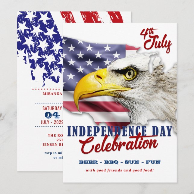 Red, White & Blue American Eagle 4th Of July Party Invitation (Front/Back)
