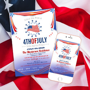 Red White Blue American Flag 4th of July BBQ Party Invitation