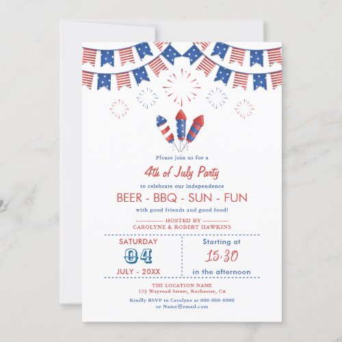 Red White  Blue American Flag 4th of July Party Invitation