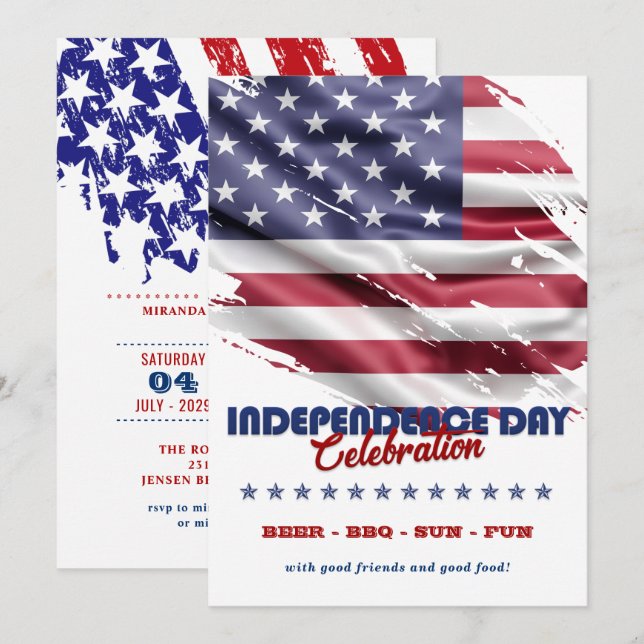 Red, White & Blue American Flag 4th Of July Party Invitation (Front/Back)