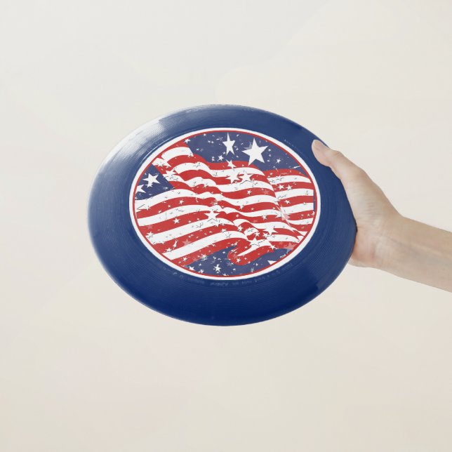 Red White & Blue American Flag 4th of July Wham-O Frisbee (In Hand)
