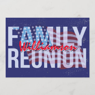 Red White Blue American Flag Family Reunion Invitation
