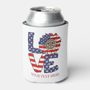 Red White Blue American Flag Love Peace Hippie Can Cooler