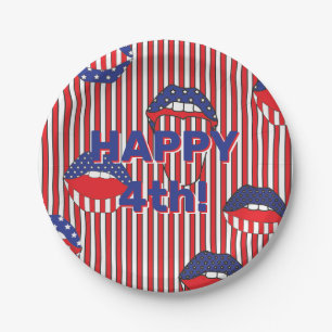 Red White Blue American Flag Mouth Paper Plates