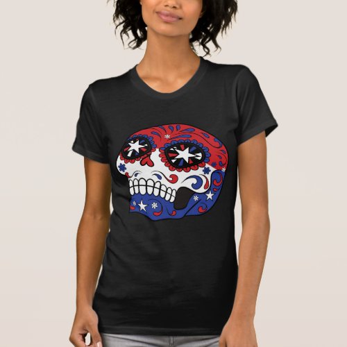 Red White Blue American Flag Patriotic Sugar Skull T_Shirt