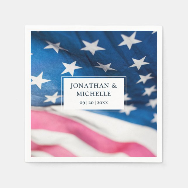Red White Blue American Flag Patriotic Wedding Napkins (Front)