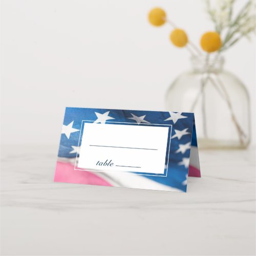 Red White Blue American Flag Patriotic Wedding Place Card