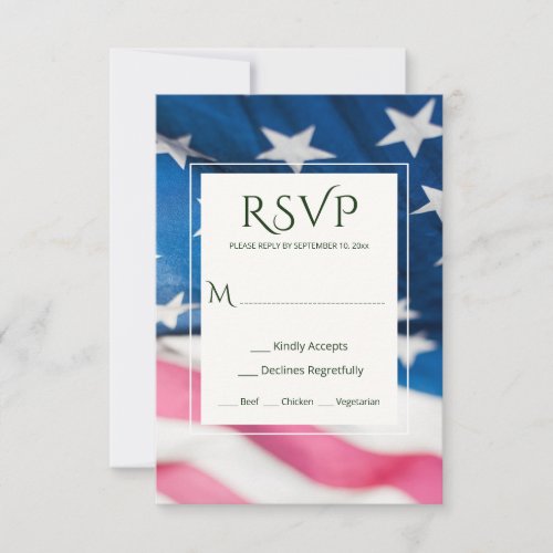 Red White Blue American Flag Patriotic Wedding  RS RSVP Card