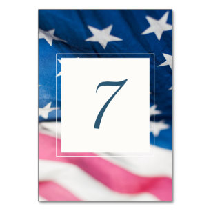 Red White Blue American Flag Patriotic Wedding Table Number