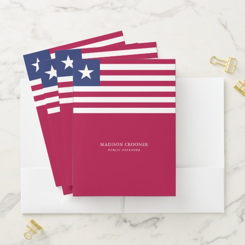 Red White Blue American  Flag Star Stripes Pocket Folder