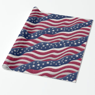 Red White Blue American Flag Stars Wave Pattern Wrapping Paper
