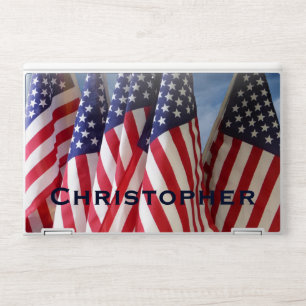 Red White Blue American Flags Patriotic with Name HP Laptop Skin