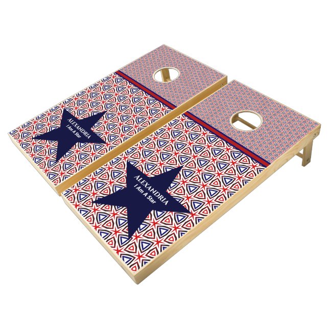Red White Blue American Patriotic Modern  Cornhole Set (Angled)