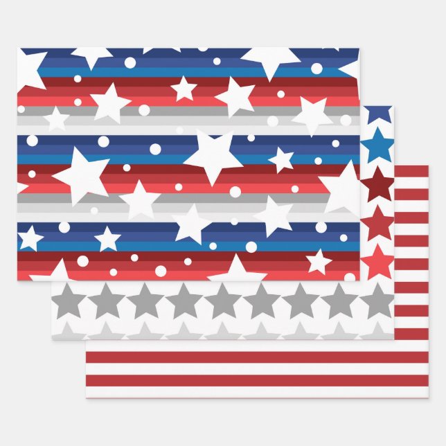 Red White Blue American USA 4th July Independence  Wrapping Paper Sheets (Set)