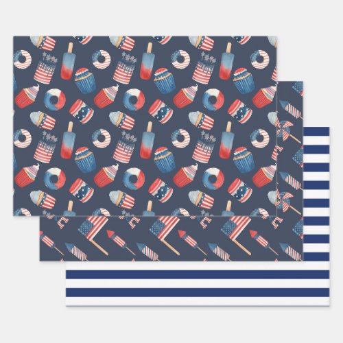 Red White Blue American USA 4th July Picnic Food Wrapping Paper Sheets