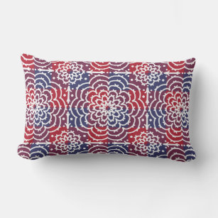 Red White Blue Americana Floral Mandala Lumbar Pillow