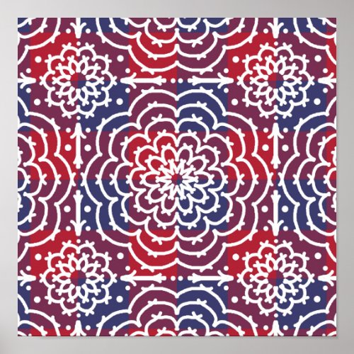 Red White Blue Americana Floral Mandala Poster