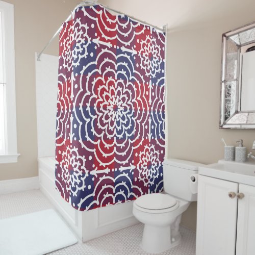 Red White Blue Americana Floral Mandala Shower Curtain