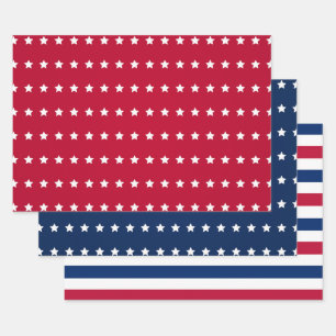 Red White Blue AmericanUSA 4th July Stars Stripes Wrapping Paper Sheets