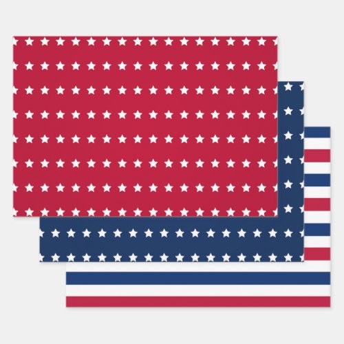 Red White Blue AmericanUSA 4th July Stars Stripes Wrapping Paper Sheets