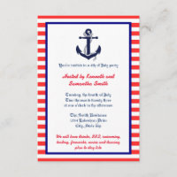 Red White & Blue Anchor - 3x5 Party Invitation