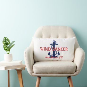 Red White Blue Anchor Boat Name Lumbar Pillow